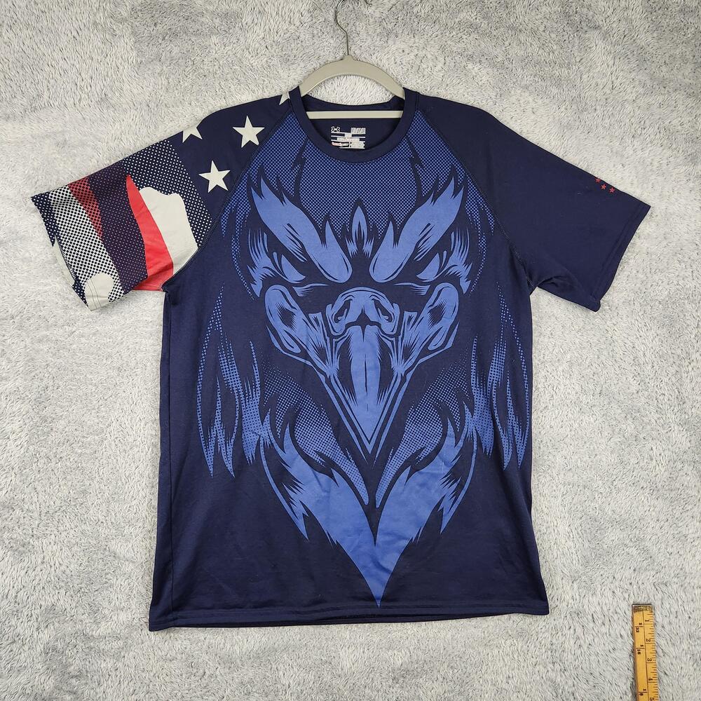 Under Armour Shirt Mens Medium Blue USA Big Eagle Graphic Logo HeatGear Loose
